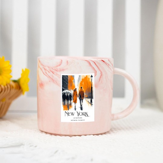 Watercolor painting loving couple in New York City Marble Mugs