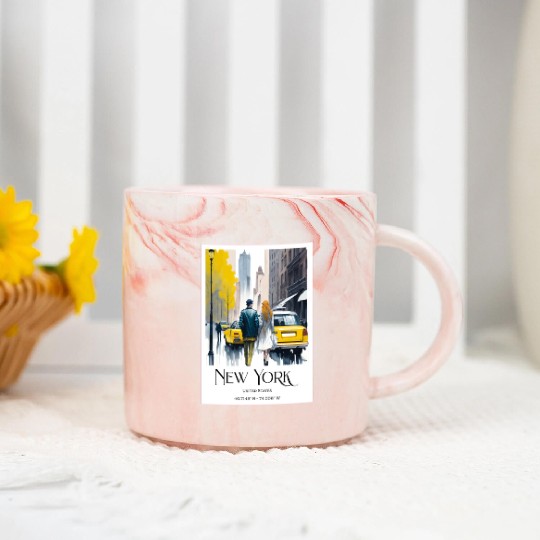 Watercolor painting loving couple in New York City Marble Mugs