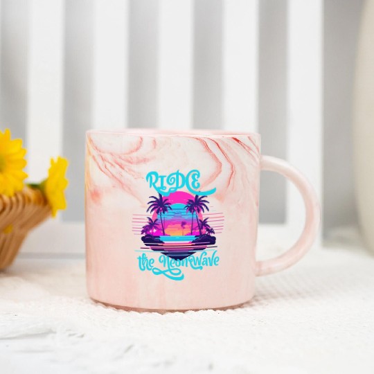 Neon Wave Dreams Ride the 80s Nostalgia Marble Mugs