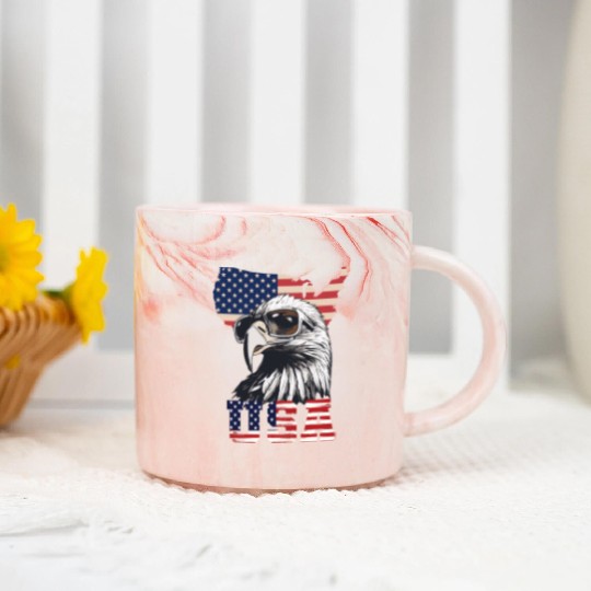 gift idea bald eagle american flag Marble Mugs