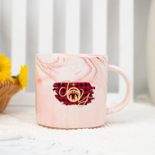 Joy In A Ger Nativity Jesus Birth Buffalo Plaid Marble Mugs