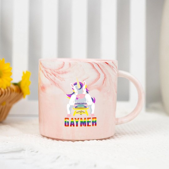 LGBTQ Gaymer Gamer Gay Rainbow Unicorn Marble Mugs