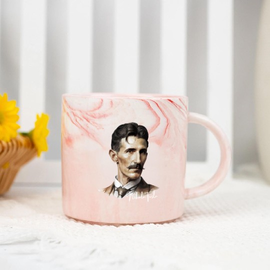 Artistic Illustration of Nikola Tesla Marble Mugs