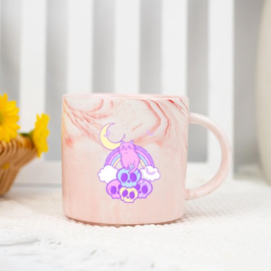 Pastel Goth Cat Skull Lover Cute Gothic Yami Marble Mugs