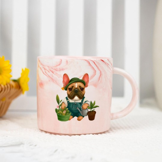 Frenchie The Gardener Drawing Marble Mugs