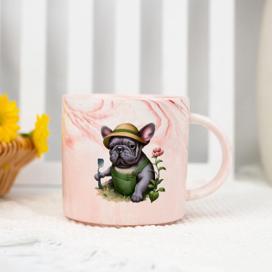 Frenchie in the Flower Garden Marble Mugs
