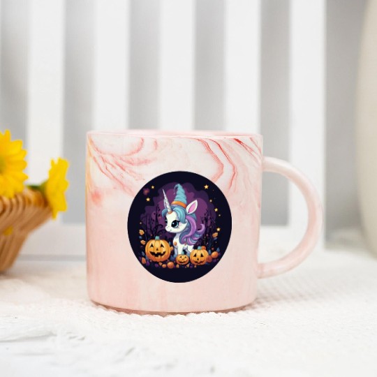 Halloween Unicorn: Midnight Sunset & Witch's Hat Marble Mugs