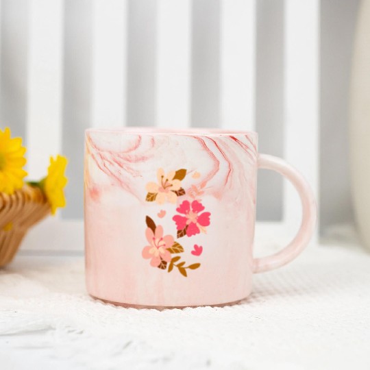 Pink Hibiscus Flowers Marble Mugs