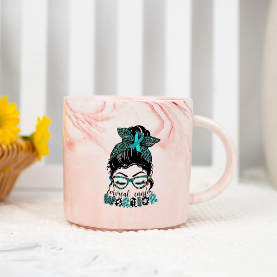 Cervical Cancer Warrior Messy Bun Girl Design Marble Mugs