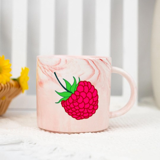 Raspberry red with green leaves Marble Mugs
