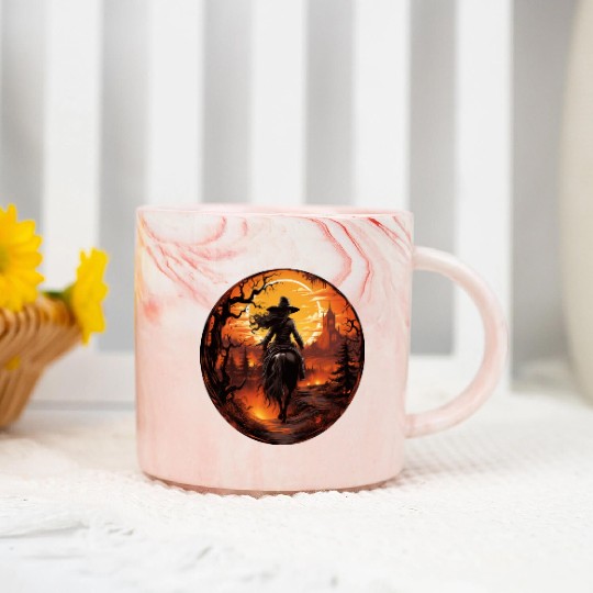 Witchy Cowgirl Riding off into the Full Moon Marble Mugs