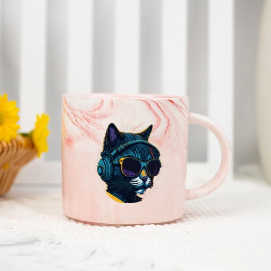 Cool Sunglasses Headphone Galaxy Cat Marble Mugs