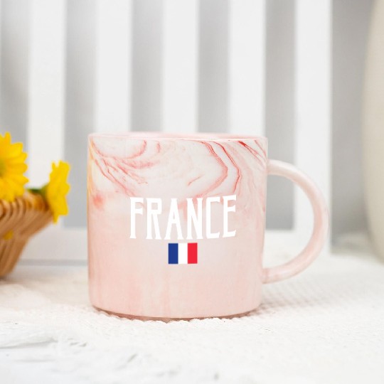 France Flag White Text Marble Mugs