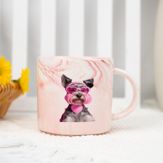 Miniature Schnauzer Wearing Pink Heart Collar Marble Mugs