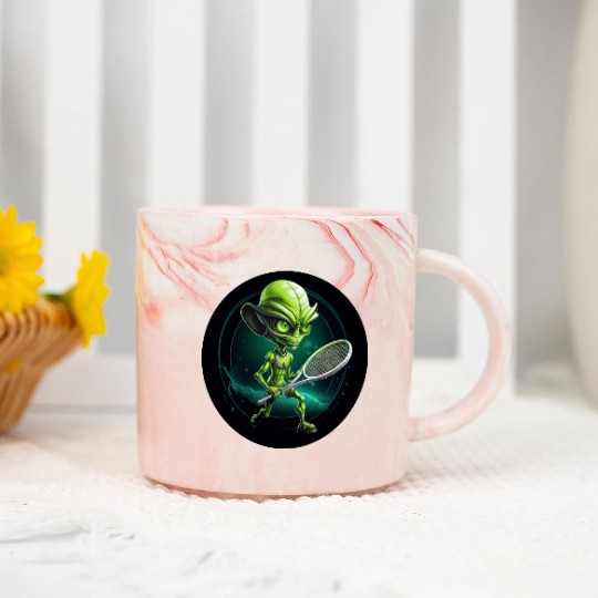 Green Alien's Cosmic Tennis Game Marble Mugs