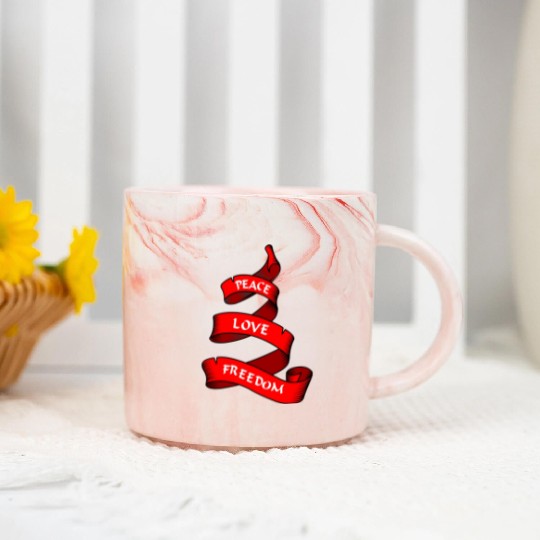 Peace love freedom red Marble Mugs