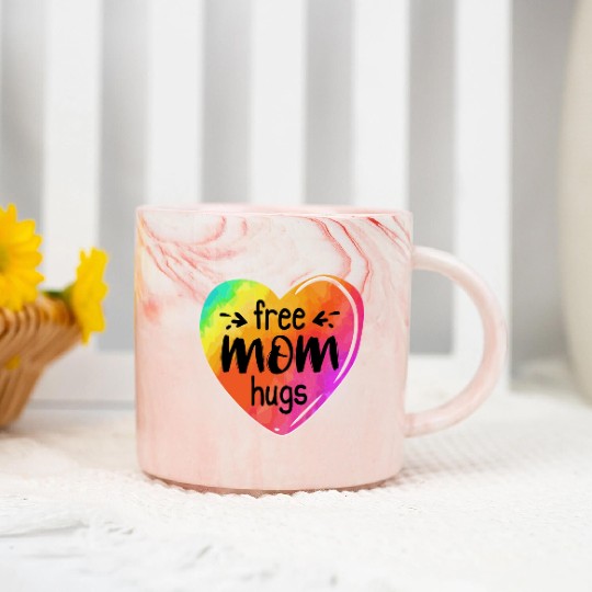 LGBTQIA LGBT Free Mom Hugs Rainbow Heart Gay Pride Marble Mugs