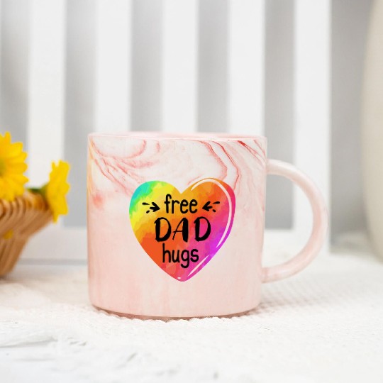 LGBTQIA LGBT Free Dad Hugs Rainbow Heart Gay Pride Marble Mugs