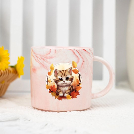 Autumn Cat in Sunset: Sweet Serenity Marble Mugs