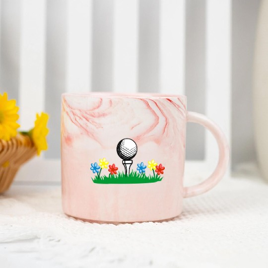 Golf ball on grass field with flowers Marble Mugs