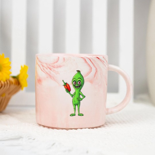 Green Alien Meets Bell Pepper: A Quirky Fusion Marble Mugs
