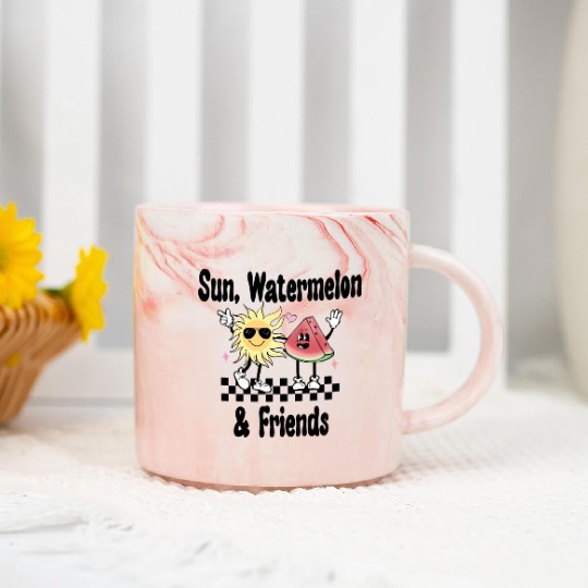 Sun, Watermelon, and Friends, Summer, Beach, Marble Mugs