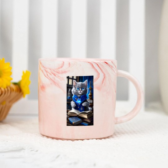 The Raven-claw Kitten Scholar: A Feline Journey. Marble Mugs