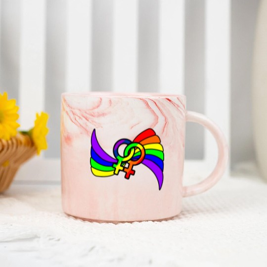 Gender lesbians logo in rainbow colors Marble Mugs