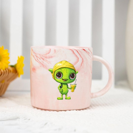 Refreshing Alien Lemonade: Green & Yellow Blend Marble Mugs