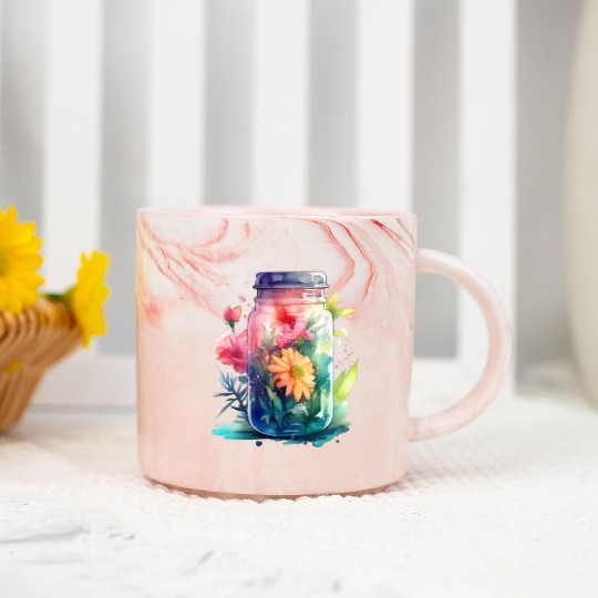 Vintage Wildflower Poster Green Botanical Wall Art Marble Mugs