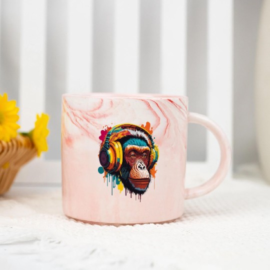 Chimpanzee Wearing Headphone Marble Mugs