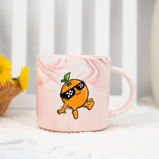 Cool Relaxing Orange Fruit Pixel Sunglasses Face Marble Mugs