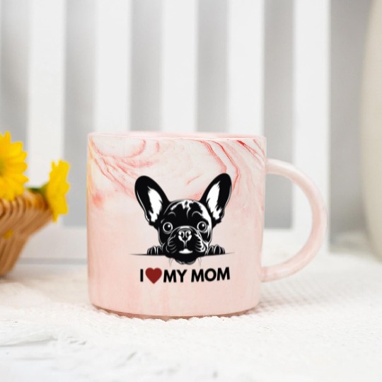 I Love My Mom - Old Black French Bulldog Marble Mugs