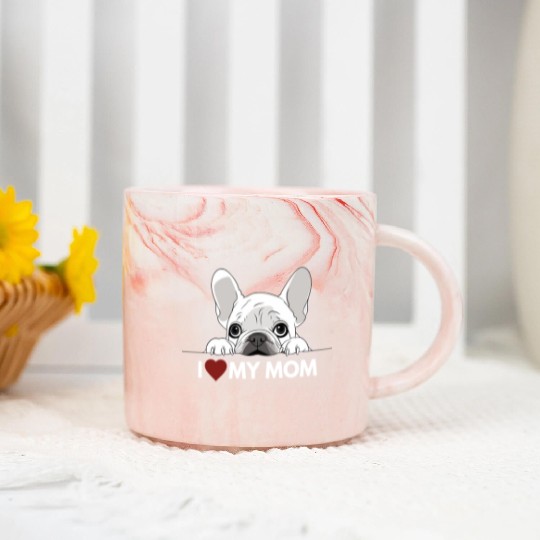 I Love My Mom - White French Bulldog - white Marble Mugs