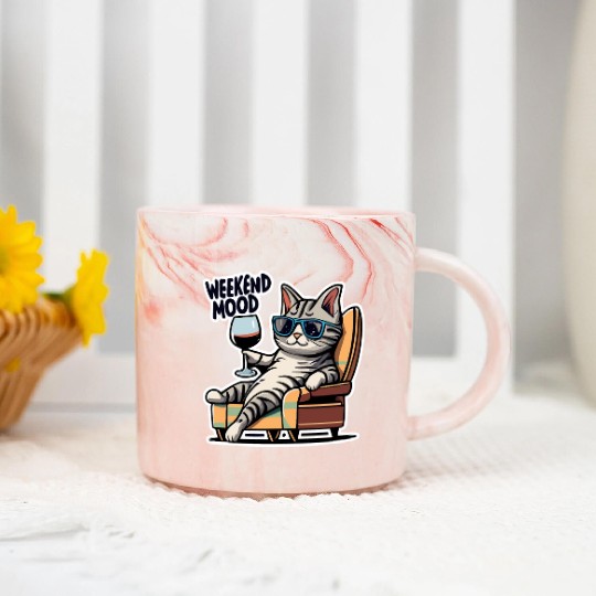 Weekend Mood Cat Chill Marble Mugs