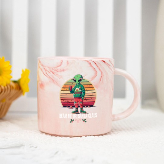 Beam Me Up Santa Claus Alien Christmas Ufo Coffee Marble Mugs