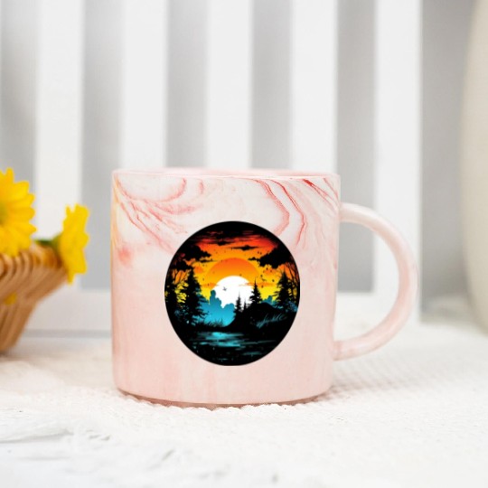 Riverside Twilight in the Forest Marble Mugs
