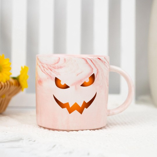 Scary Jack O Lantern Pumpkin Face Halloween Marble Mugs