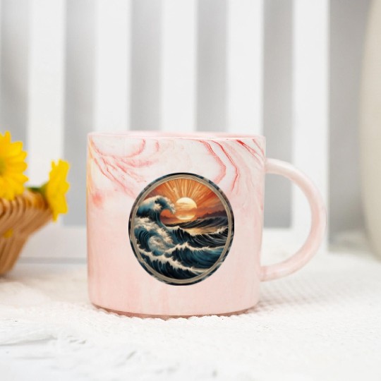 Retro Great Ocean Waves at Sunset Marble Mugs