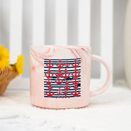 classic nautical horizontal white and navy blue Marble Mugs