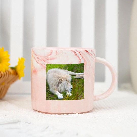 Slumbering Ivory King South African White Lion Marble Mugs