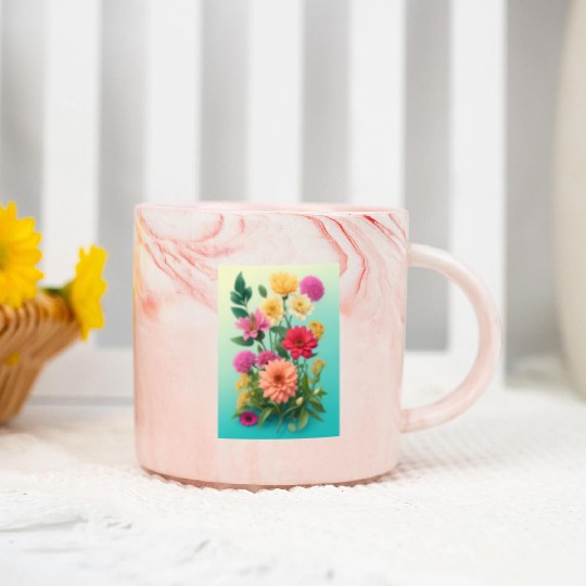 Peach and Pink Spring Flowers Marble Mugs