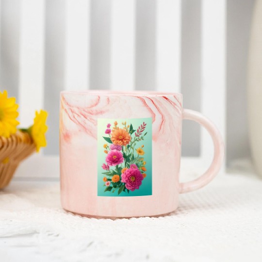 Rose and Ruby Spring Flowers Marble Mugs