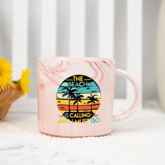 Retro sunset, The Beach is Calling and I must go Marble Mugs