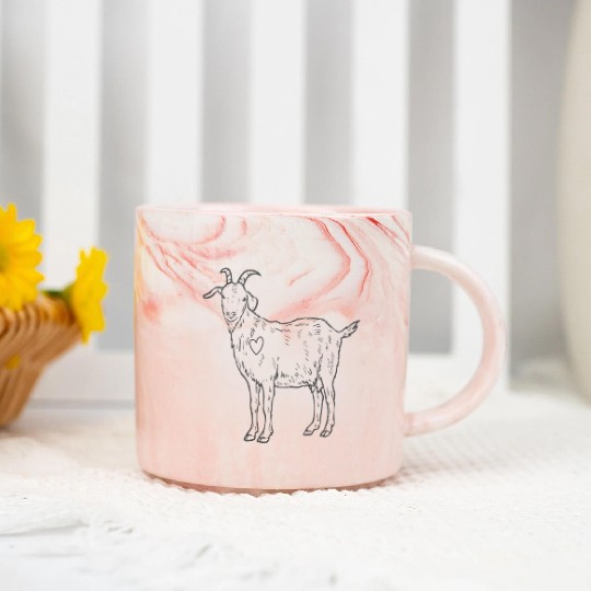 Minimalist Goat Heart Line Art Design Marble Mugs