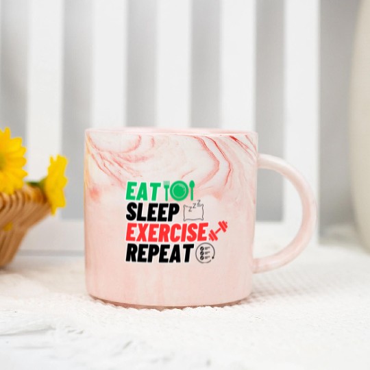 eat sleep EXERCISE repeatlife of heroes power Marble Mugs