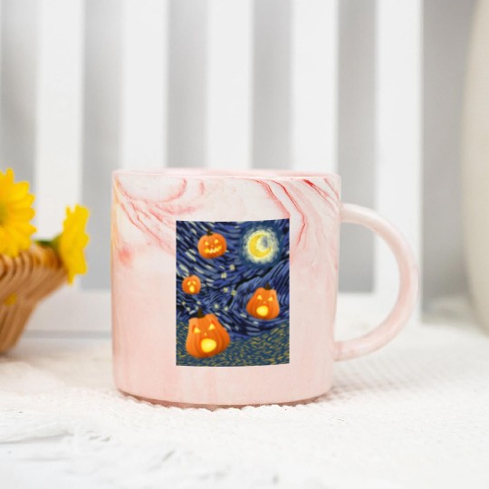 Starry Night with Pumpkins Funny Halloween Art Marble Mugs