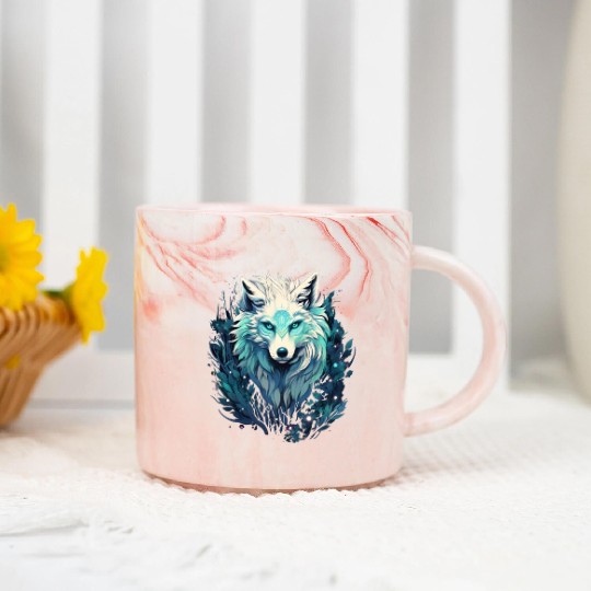 Celestial Lunar Wild Wolf Marble Mugs