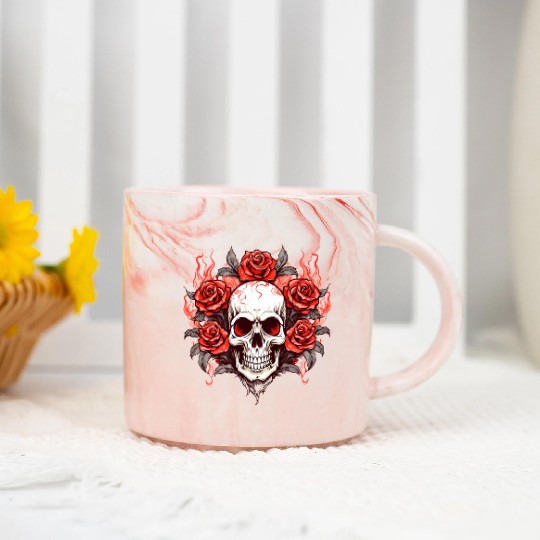 Halloween Roses and Skull Marble Mugs