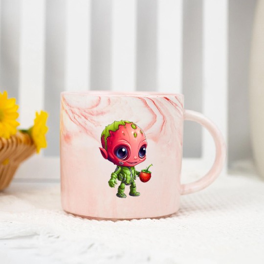 Strawberry Alien: Green & Red in Harmony Marble Mugs